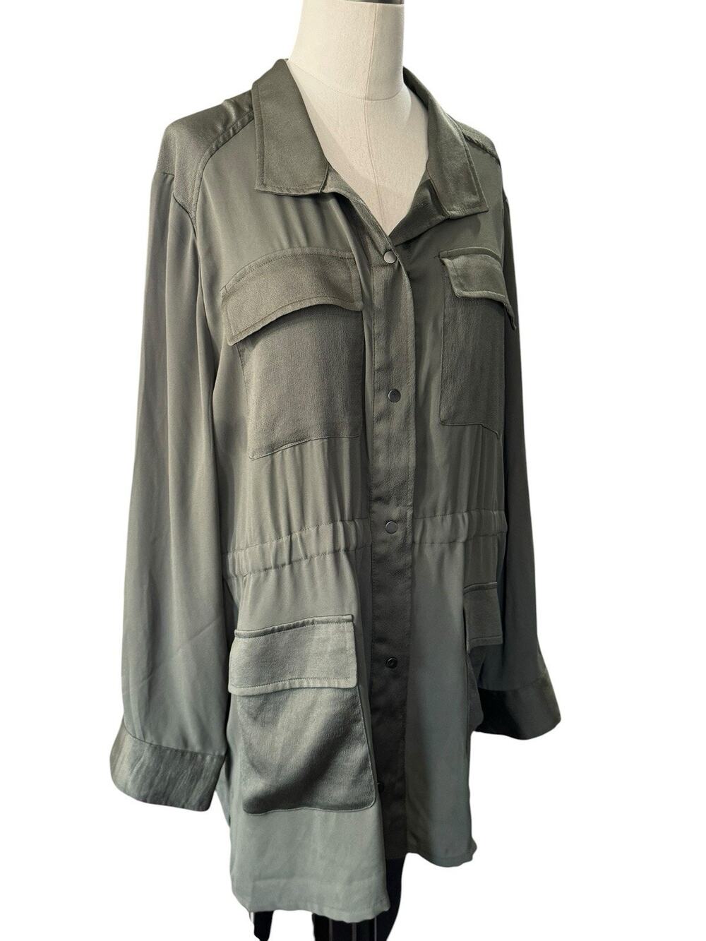 Chico's Olive Green Utility Cargo Blouse / Shacket 16 Petite 4P